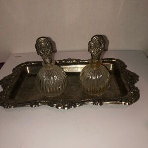 Elegant vintage Silver Tray with Glass Perfume Bottles- add to your collection